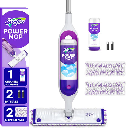 Powermop Multi-Surface Mop Kit for Floor Cleaning, Includes Powermop, 2 Mopping Pad Refills, 1 Cleaning Solution with Fresh Scent and 2 Batteries